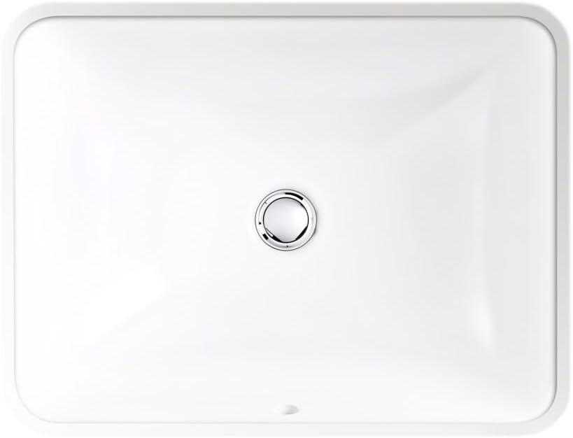 KOHLER 20000-0 Caxton Rectangle Undermount Bathroom Sink with Overflow Drain, 20-1/4" W x 15-11/16" D, White