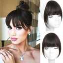 ORIGEN Clip in Bangs Real Human Hair Clip on Wispy Bangs Fringe with Temples Hairpieces Fake Front Bangs Extensions for Women Brown Black Color