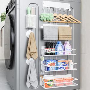 Multifunctional Magnetic Shelf for Washing Machine, Refrigerator, Microwave, Coffee Maker, and Any Metal Surface, Powerful Magnetic Shelves Include Magnetic Paper Towel Holder (8 pcs - White)