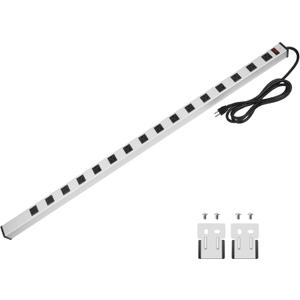 CCCEI Long Heavy Duty Metal Power Strip, 16 Outlet Large Industrial Multi Wide Strip for Garage Workshop, Extension Cord with Multiple Outlets, 15A, 125V, 1875W. 4 FT, Sliver.
