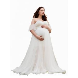 Maternity Photography Props Floral Lace Dress Fancy Pregnancy Gown for Baby Shower Photo Shoot Small