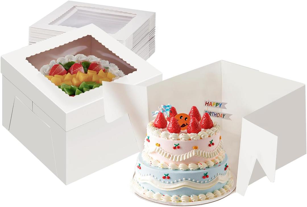 20Pack 12x12x12 Cake Boxes with Window, Tall White Cake Box Container for Multi-Tier Cakes, Desserts, and Wedding,Birthday Party, Halloween