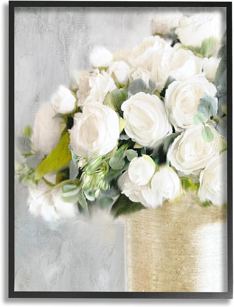 Stupell Industries Romantic White Roses Arrangement Giclee Framed Wall Art, Design by Anne Bailey
