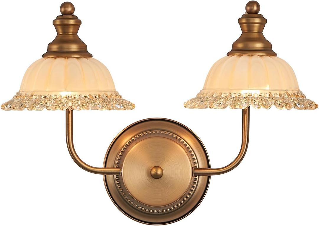 Vintage Vanity Lighs 2 Light Vanity Lighting Fixtures (Brass Glass)