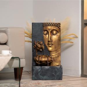XBrand 30" H Zen Buddha Face Water Fountain w/LED Light & Pump, Indoor/Outdoor Freestanding, Relaxing Zen Dcor, Bronze and Natural Grey Polyresin Fountain for Home Patio Garden Backyard