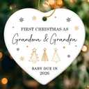 2 x ZAGKOO First Christmas as Grandma and Grandpa Ornament 2025 - Baby Due in 2026 Ornament - New Grandparents Promoted to Grandparents Pregnancy Announcement Ceramic Heart Ornaments