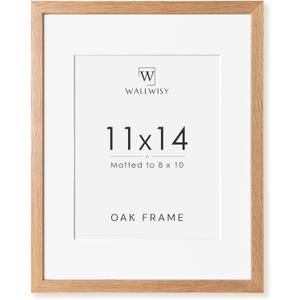 11x14 Picture Frame, Solid Oak 11x14 Photo Frame with Mat to 8x10, 14x11 Natural Oak Wood Frames for Wall, Set of 1