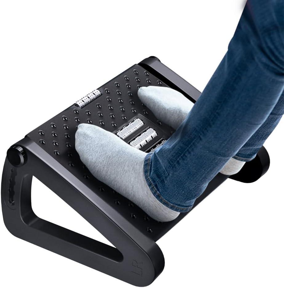 Foot Rest for Under Desk at Work - Six Heights Adjustable Under Desk Footrest - Ergonomic Foot Stools for Under Office Desks - Desks Foot Rest with Massage Rollers - Leg Rest for Chair (Black)
