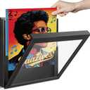 tutata Vinyl Record Frame, Wall-Mounted Record Album Frame, Front-Opening Record Shadow Box, Holds Up to 8 Albums, for 12x12 Inch LP Album Cover, Black