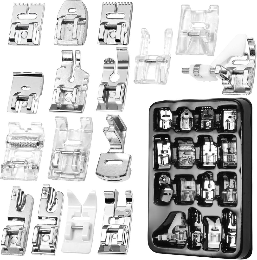 16 Pcs Sewing Machine Presser Foot Set fits for Most Low Shank Snap-On Singer, Brother, Babylock, Euro-Pro, Janome, Kenmore, White, Elna Sewing Machines