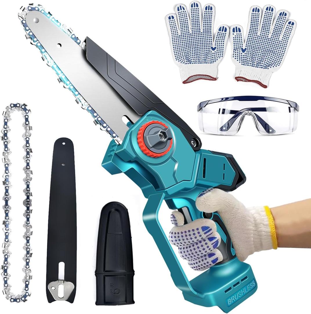 Cordless Mini Chainsaw 8+6 Inch for Makita 18V LXT (No Battery), Brushless Portable Electric Chain Saw Tool for Makita, Small Handheld Chainsaw for Pruning Shear Branch Wood Cutting Tree Trimming (Green)