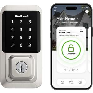 Kwikset Halo Wi-Fi Smart Lock, Keyless Entry Door Deadbolt, Geofence Auto-Unlock, Grade AAA Certified, No Hub Easy Install, Satin Nickel, Touchscreen