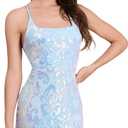 Women's Spaghetti Straps Sparkly Sequins Bodycon Mini Dress Party Nightclub (Blue, L)