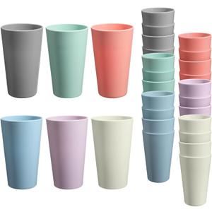 24 Pcs Unbreakable Plastic Cups Set, 20 oz Reusable Plastic Cups, Stackable Water Tumblers, Drinking Cup for Kitchen, Outdoor, BPA-free, Dishwasher Refrigerator and Microwave Safe (20 oz, 6 Colors) (6-Light Multicolor)
