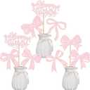 Bow Birthday Centerpiece Sticks 16pcs Pink Decorations Bow Party Table Topper Centerpieces Coquette Birthday Table Decorations for Girls Bowknot Bachelorette Party Supplies