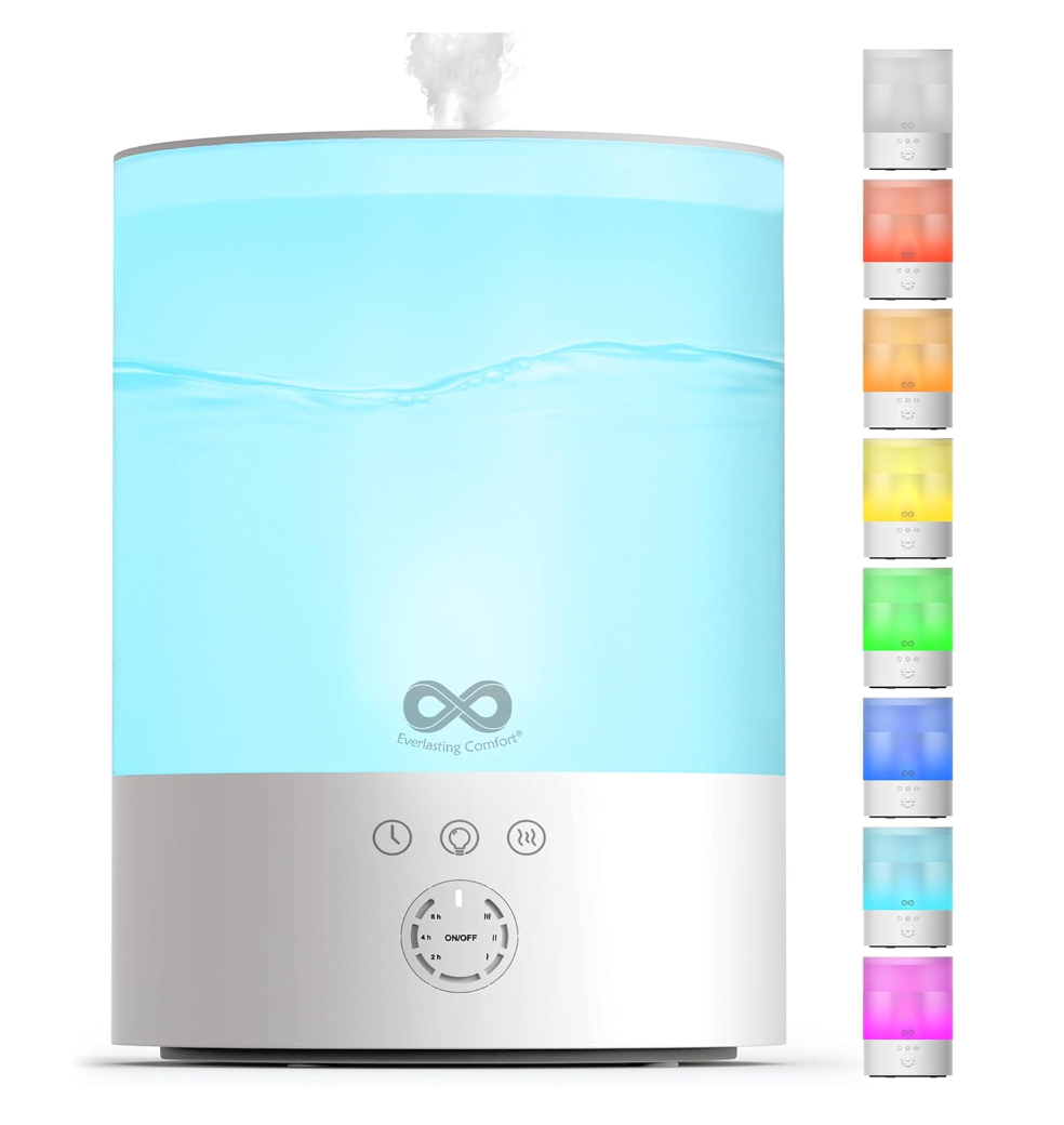 Humidifier for Bedroom – Quiet, Easy to Fill & Clean, 24HR Runtime, Night Lights, Timer, Ultrasonic Cool Mist, Auto Shut-Off, Essential Oil Diffuser 