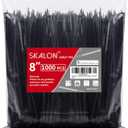 Zip Ties 8 inch (1000 Pack), 40lbs Tensile Strength, Black Cable Ties, Wire Ties for indoor and outdoor use, by Skalon