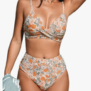 CUPSHE Women's Bikini Sets Two Piece Swimsuit High Waisted V Neck Twist Front Adjustable Spaghetti Straps Bathing Suit, Size M