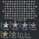 Hanging Stars Decorations, 52ft Star Garland (4 Strands x 13ft) & 7pcs Star Cutouts for New Years Decor & Happy New Year Banner, Iridescent Winter Holiday Party Decorations