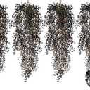 RECUTMS 2.5ft Artificial Hanging Plant with 30LED Lights Ferns Artificial Plants Large Faux Greenery Ivy 4pcs for Home Living Room House Wall Window Porch Office Wedding Decor (Black)
