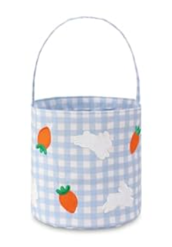 THOVSMOON Easter Bunny Basket for Kids, Cute Easter Bucket Bags with Rabbit Ears for Easter Eggs Hunting, Easter Decorations, Candy Gifts Storage (Blue Gingham)
