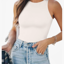 ALLBASE Women's Sexy Double Lined Sleeveless Bodysuits Racerback Halter Tank Top for Womens Sexy Going Out Leotards,White, XXLarge