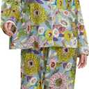 Womens Silk Satin Pajamas Set Button Down 2 Piece Pjs Long Sleeve Oversized Sleepwear with Pockets (Large, Yellow Chrysanthemum)