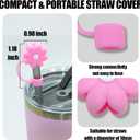 5 x Cocurb Stanley Cup Accessories, Silicone Straw Cover Cap for Stanley Cup 30 to 40 Oz 0.4 inches,with 4 Initial Personalized Letter Charm for Tumblers 4 Dust-Proof Straw Toppers and 4 Letter D