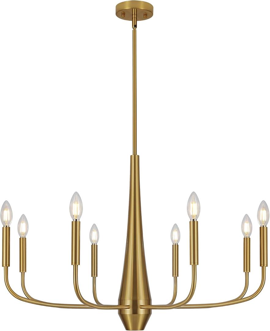 ACNKTZ Gold Chandeliers for Dining Room, 8-Light Modern Farmhouse Metal Chandelier, Brushed Brass Vintage Candle Lighting Hanging Ceiling for Kitchen Island Living Room Foyer Bedroom, 8-light/31.5 In