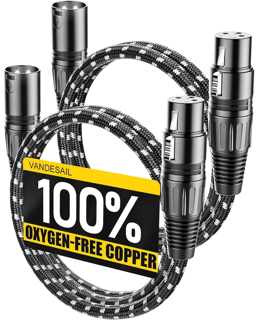 XLR Cables, 3ft 2 Pack Microphone Cable, XLR Male to Female Balanced Microphone Cord 3 pin, 3 Foot Short mic Cord Oxygen-Free Copper (OFC) Nylon Braided (Black-White)