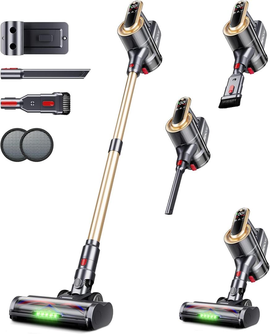 RENDOW Cordless Vacuum Cleaner, 600W 50Kpa 65Mins Vacuum Cleaners for Home, Self-Standing Cordless Stick Vacuum with LED Display,Anti-Tangle Rechargeable Wireless Vacuum for Pet Hair/Carpet/Hard Floor