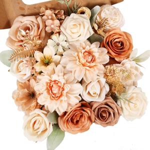 Artificial Flowers Combo Box Set Fake Flowers with Stems Artificial Bouquet Flowers for Wedding Centerpieces Arrangements Baby Shower Party Home Decor (Elegant Champagne)