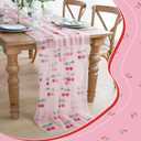 5 Pcs Pink Cherry Pattern Tulle Table Runner 29x70 Inch Transparent Lace Decoration Tablecloth for Family Birthday Wedding Party Decorations Home Kitchen Table Decor (Cherry)