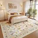 Unirea 9x12 Beige Cat Area Rug for Living Room, Bedroom, Large Soft Washable Kids Rug, Non Silp Animal Rugs for Home Office, Playroom, Thin Low Pile Stain Resistant Carpet for Dining Room