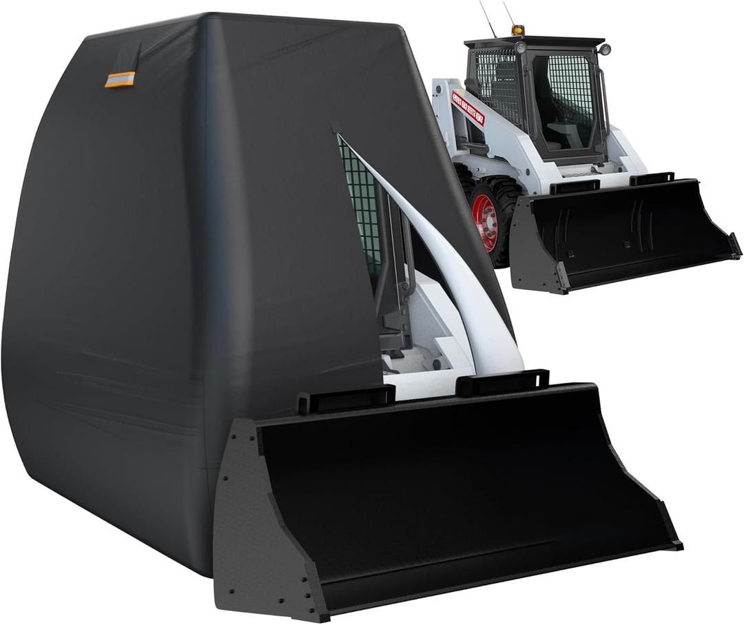 Skid Steer Cover Waterproof Heavy Duty, 420D Oxford PVC with Air Vents & Reflective Strips, Compatible with Most Type of Skid Steer (100" L x 75" W x 80" H)