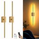 Battery Operated Wall Sconces Set of Two: Dimmable Wireless Wall Lights with Remote, 31.5inch LED Rechargeable Sconces, Cordless Wall Scone Lighting for Bedroom Living Room Hallway Bathroom(Gold)