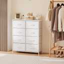 OLIXIS 8 Drawer Storage Dresser with Wood Top - Wide Fabric Chest Organizer for Bedroom, Closet, Living Room,Tower Cabinet, TV Stand, Hallway Entryway Furniture,White, 11.8"D x 31.8"W x 36.6"H