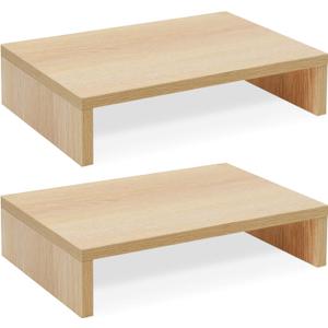 TEAMIX Wood Monitor Stand Riser - 2 Pack Adjustable Dual Monitor Riser for Laptop/PC