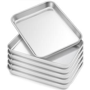 HaWare 7.3" x 5.3" x 0.8" Kids Plates, 6-Piece Stainless Steel Toddler Plates, Metal Dinner Dish for Children, Feeding Baking Camping Tray, Reusable Dinnerware, Non-toxic, Oven Safe & Dishwasher Safe