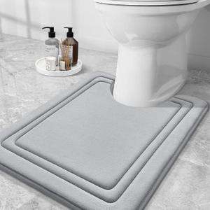 Grandaily Memory Foam Toilet Rugs U-Shaped 24x20, Ultra Soft, Non-Slip and Absorbent Bathroom Rugs, Machine Wash Dry, Comfortable Contour Bath Mat for Toilet Base, Grey
