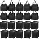 VZZNN 20 Pcs Insulated Shopping Bags for Groceries with Sturdy Zipper and Handles Large Foldable Washable Cooler Reusable Cooler Bags for Hot Cold Food Transport Travel Lunch (Black)