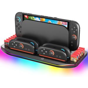 Younik Switch 2 Charging Dock Station for NS Switch 2, 9 RGB Light Modes & 12 Game Card Storage, Magnetic Plug-in J-Con Charger Station, Gaming Accessories