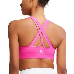 RUNNING GIRL Sports Bra for Women, Medium-High Support Criss-Cross Back Strappy Padded Sports Bras Supportive Workout Tops (XX-Large, 1-hot Pink)