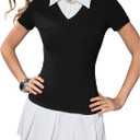 SweatyRocks Women's 2 In 1 Shirt Dresses Short Sleeve Color Block A Line Pleated Collar Mini Dress Black and White Large