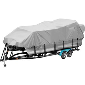 Pontoon Boat Cover 21-24 ft, 21 22 23 24 Foot Waterproof Pontoon Cover, 1200D Heavy Duty Canvas 21' 22' 23' 24' Pontoon Boat Cover with Motor Cover, Gray