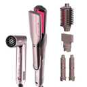 Shark FlexFusion Hair Straightener & Powerful Hair Dryer with Fusion Hair Brush, Ceramic Air Styler with Auto-Wrap Curlers & Concentrator, Ceramic Plates, Cosmic Blush HD641S
