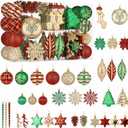 Alupssuc 96pcs Christmas Tree Ornaments Set, Plastic Shatterproof Hanging Baubles for Xmas Tree Decor, Holiday Balls Decorations with a Forest Theme and Animal Designs in Red Green & Gold