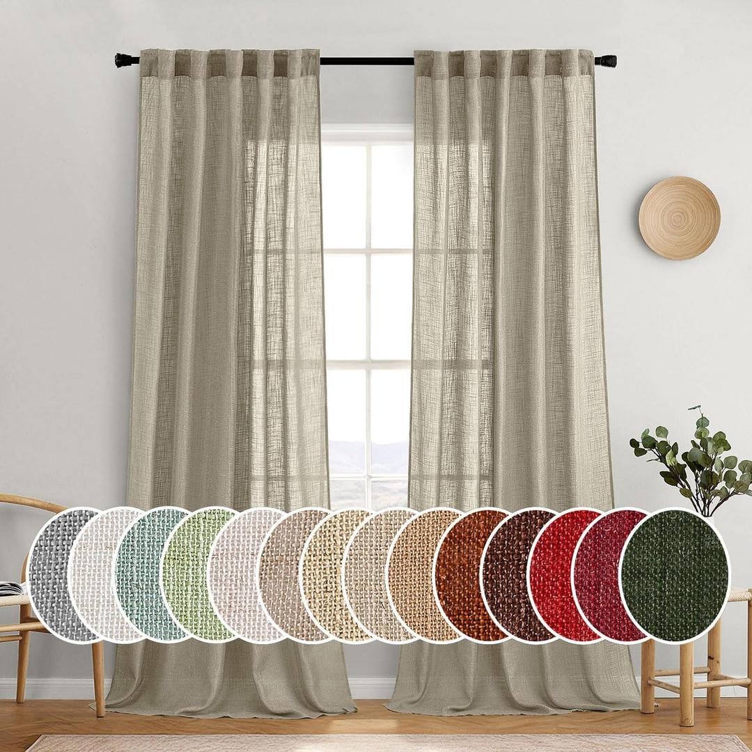 MIULEE Oatmeal Curtains 90 Inch Long 2 Panels for Bedroom Living Room, Soft Thick Textured Natural Window Drapes Light Filtering Back Tab Rod Pocket Burlap Look Decor