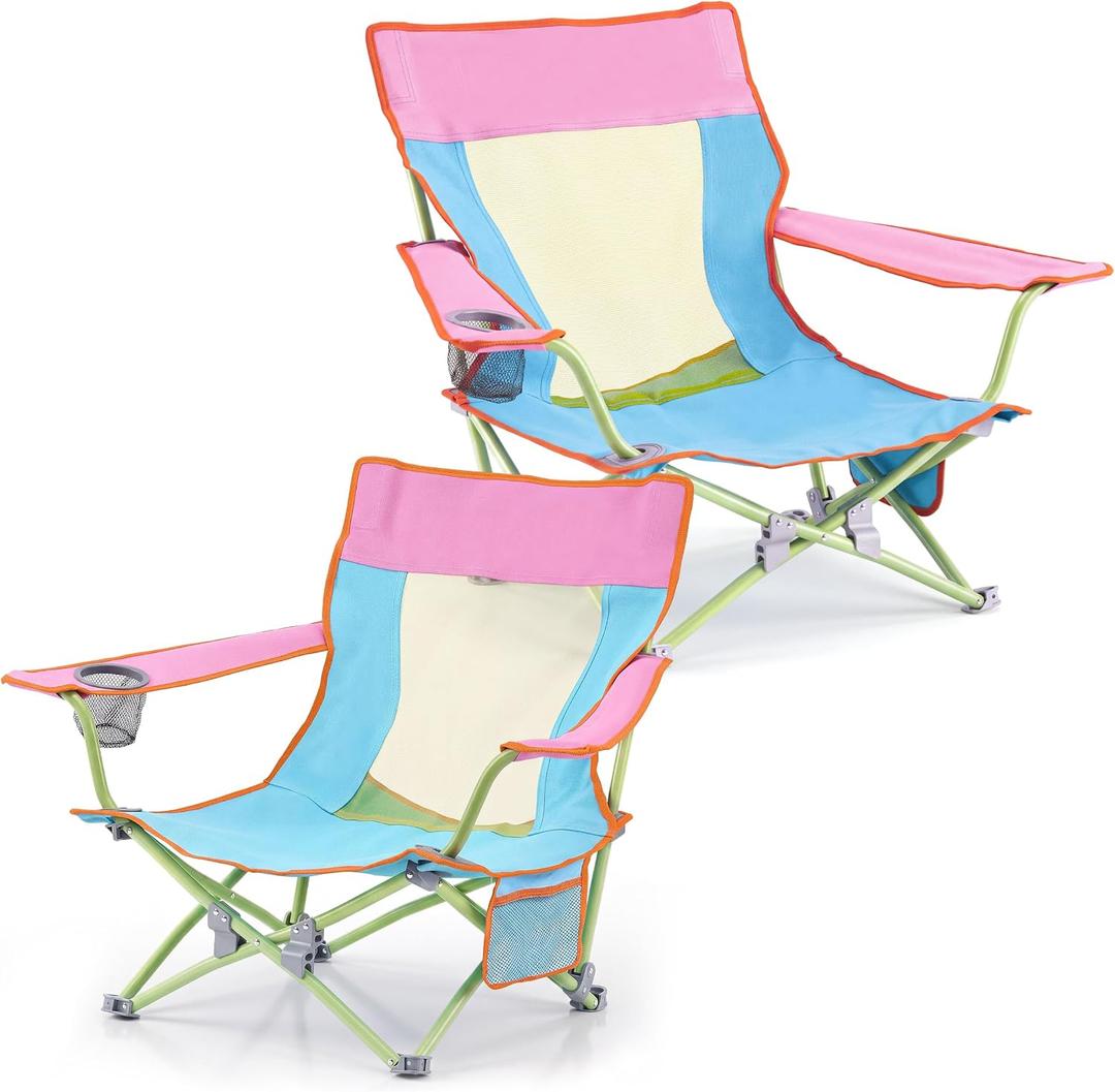 Joyfair Beach Camping Chair (2 Pack), Folding Chair for Adults (Dopamine), 21"W x 16"D x 20"H