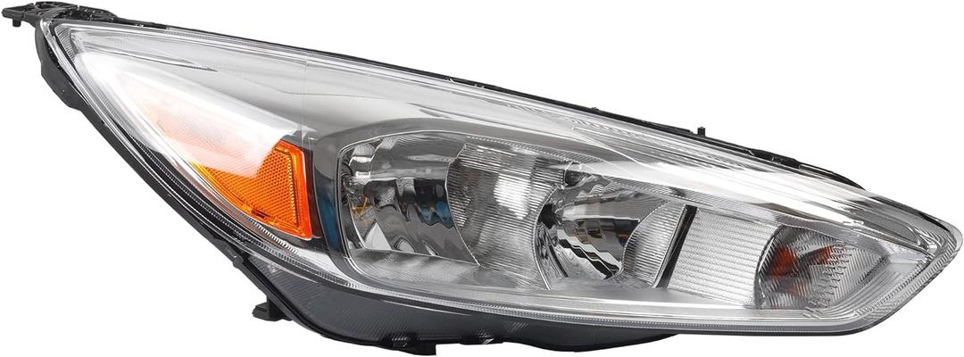 Dasbecan Halogen Headlight Assembly Compatible With Ford Focus 3rd Gen 2015-2018 w/o LED DRL Right Passenger Side Chrome Headlamp Replaces# F1EZ13008GS FO2503339
